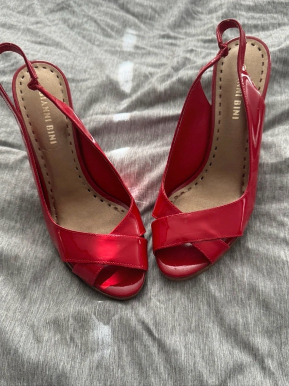 Gianni Bini Red Patent Slingback Peep Toe Heels